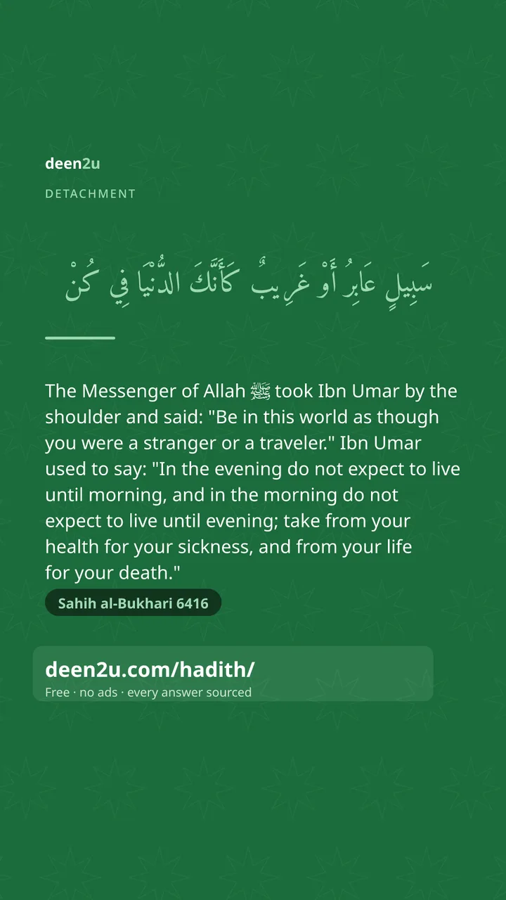 Poster: The Messenger of Allah ﷺ took Ibn Umar by the shoulder and sa…