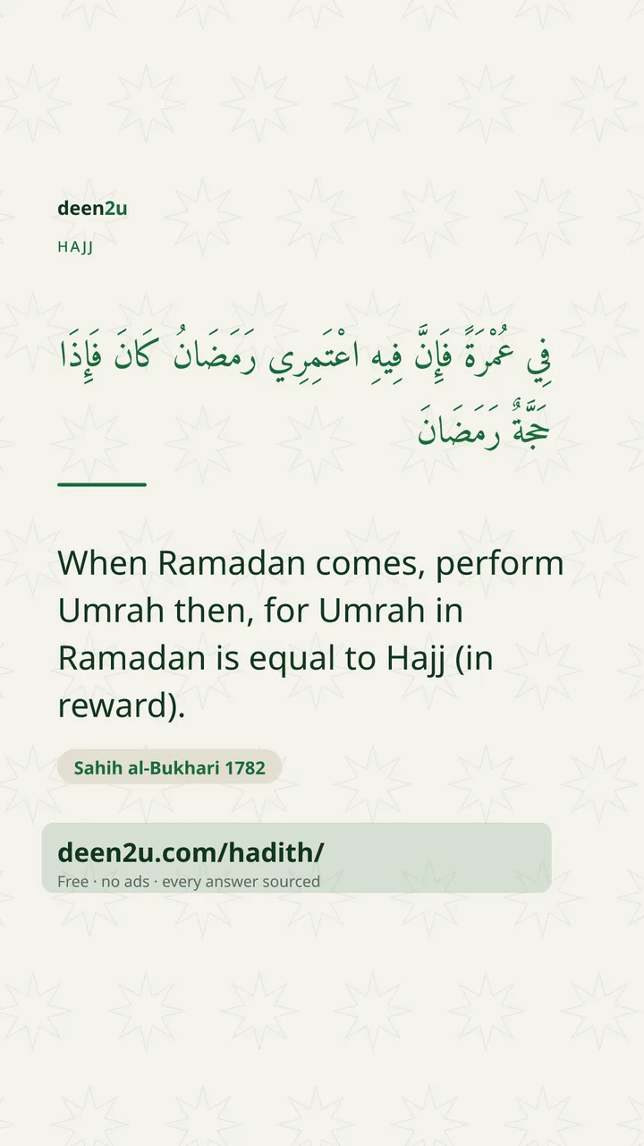 Poster: When Ramadan comes, perform Umrah then, for Umrah in Ramadan…