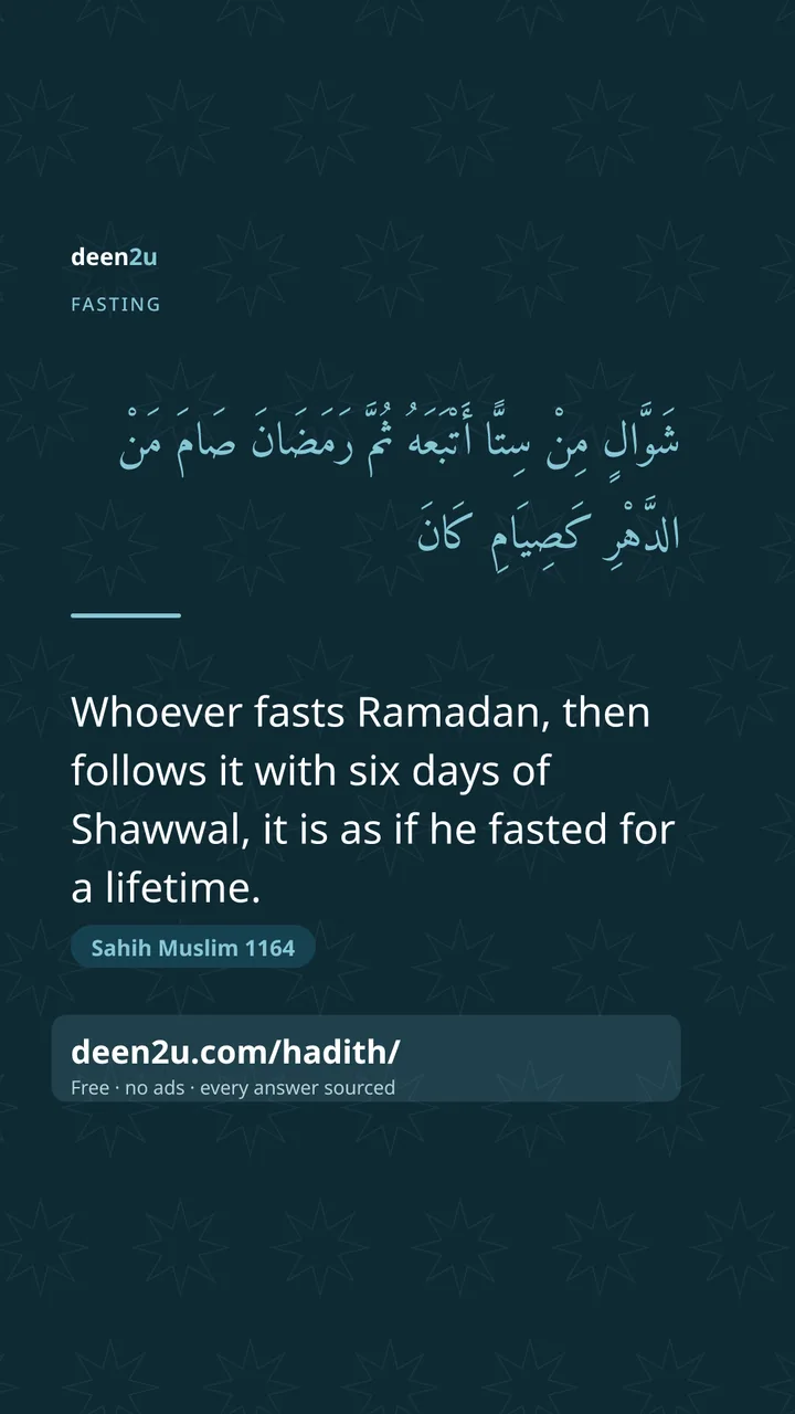 Poster: Whoever fasts Ramadan, then follows it with six days of Shaww…