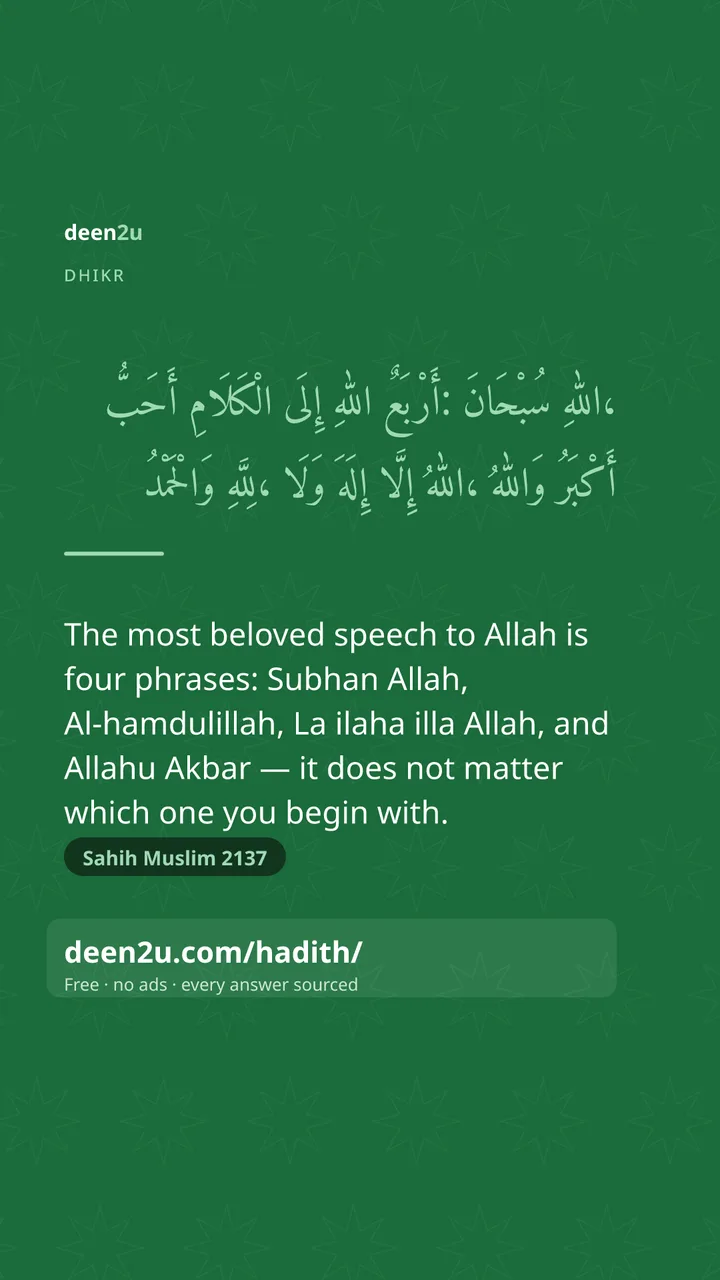 Poster: The most beloved speech to Allah is four phrases: Subhan Alla…