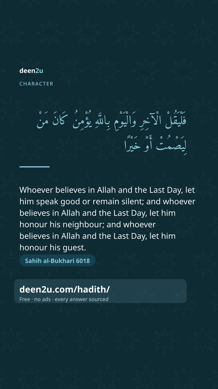 Poster: Whoever believes in Allah and the Last Day, let him speak goo…