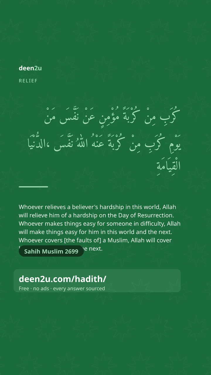 Poster: Whoever relieves a believer's hardship in this world, Allah w…
